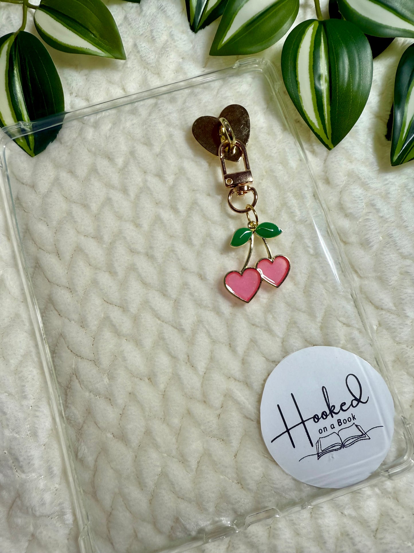 Kindle / E-Reader Charm Clip On - Heart Cherries