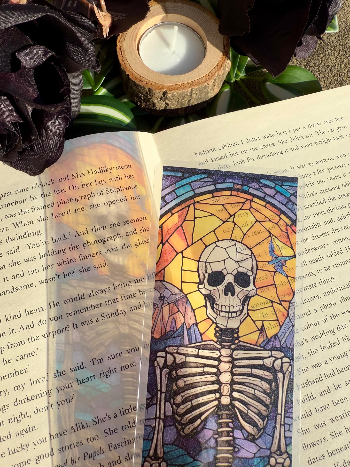 Stained Glass Style Skeleton Bookmark