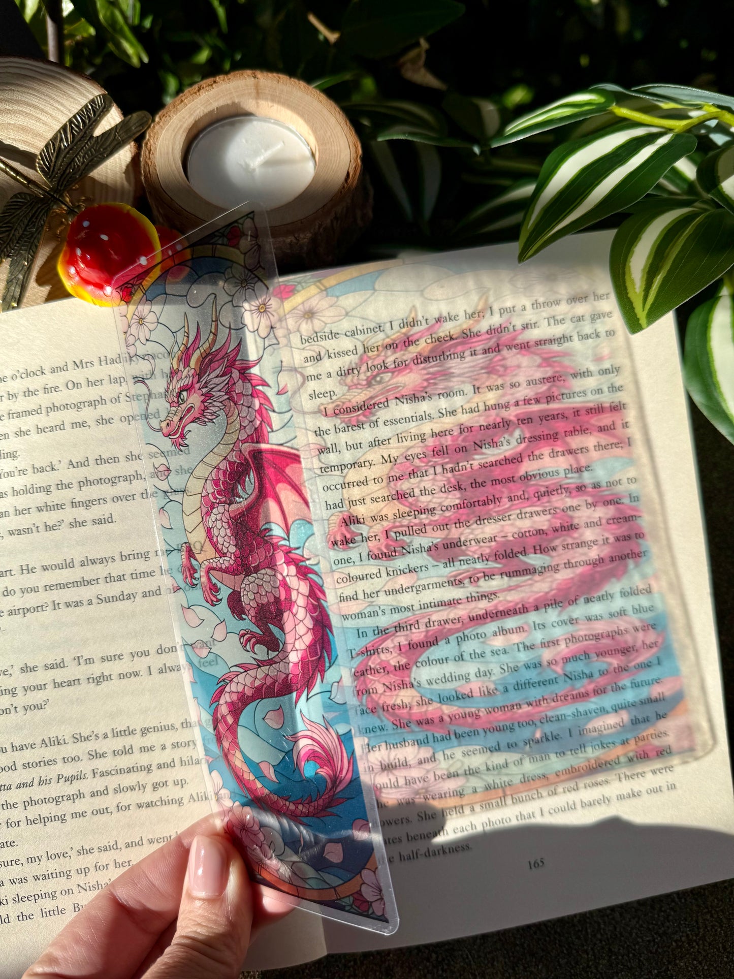 Stained Glass Style Pink Dragon Bookmark