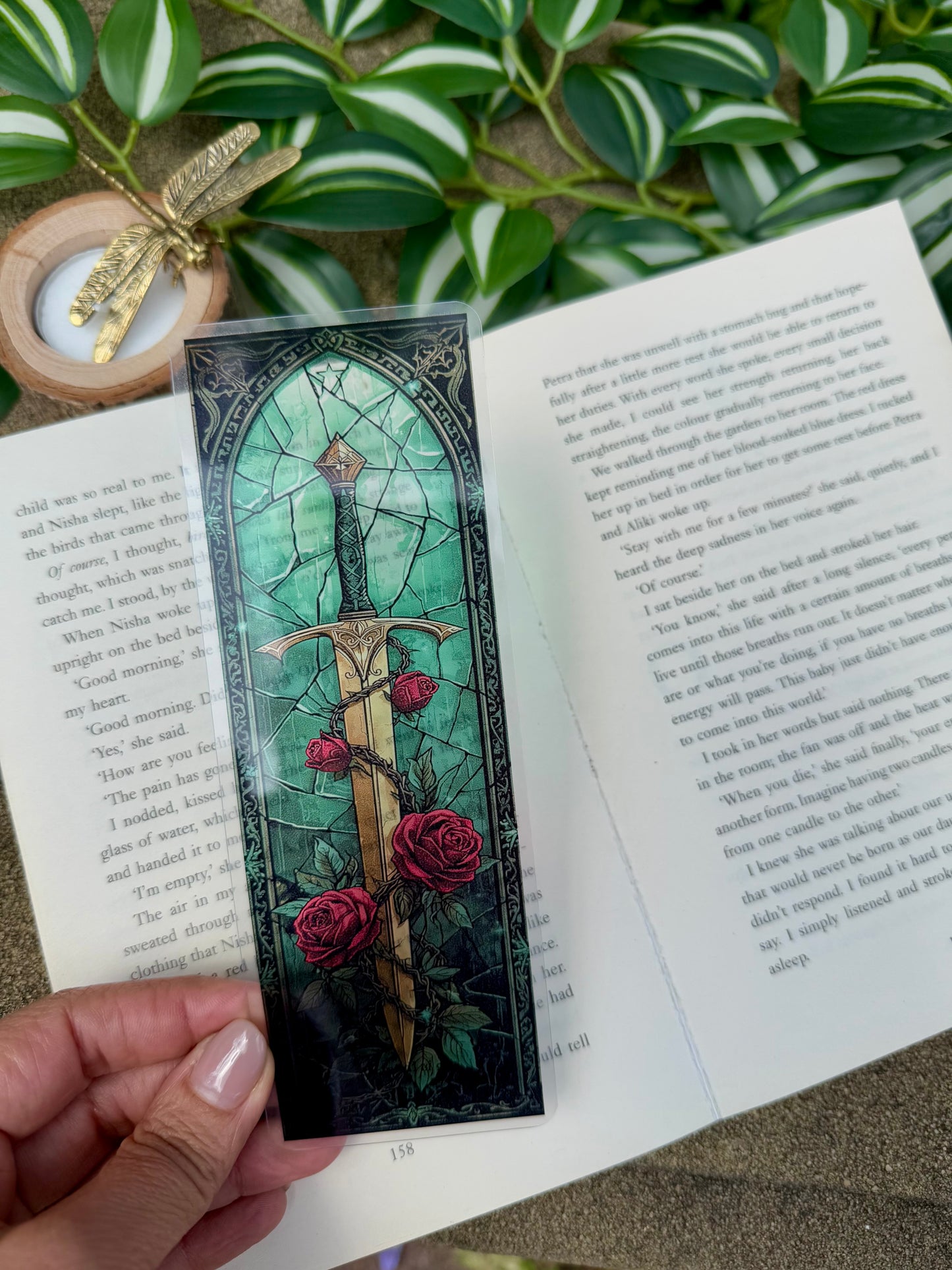 Stained Glass Style Emerald Sword Bookmark