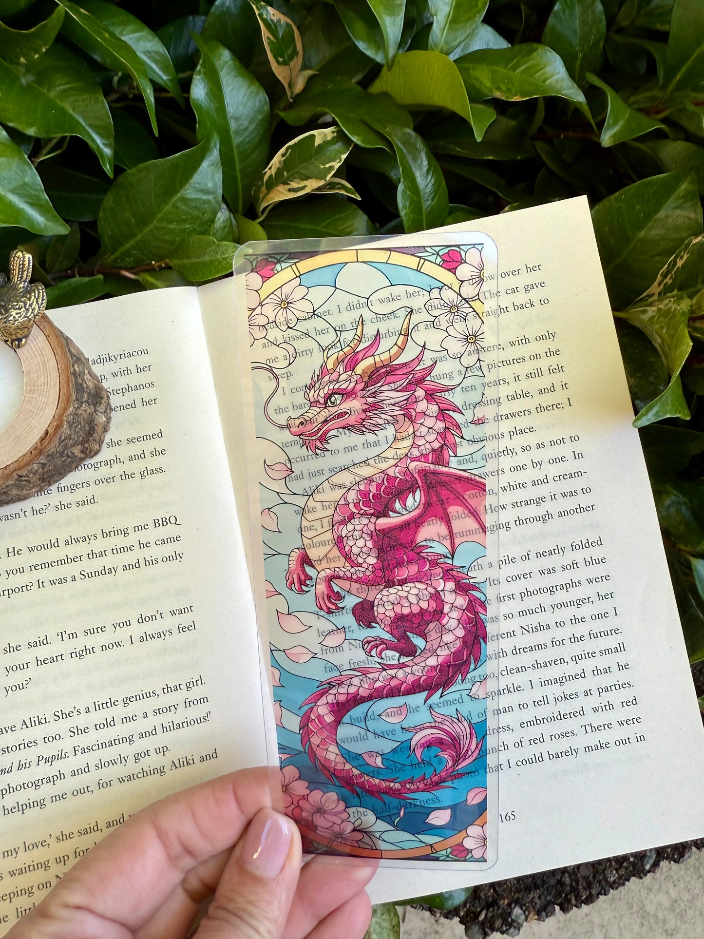 Stained Glass Style Pink Dragon Bookmark