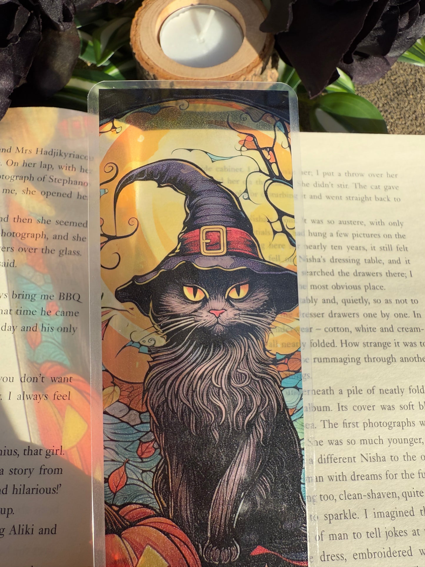 Stained Glass Style Witchy Cat Bookmark