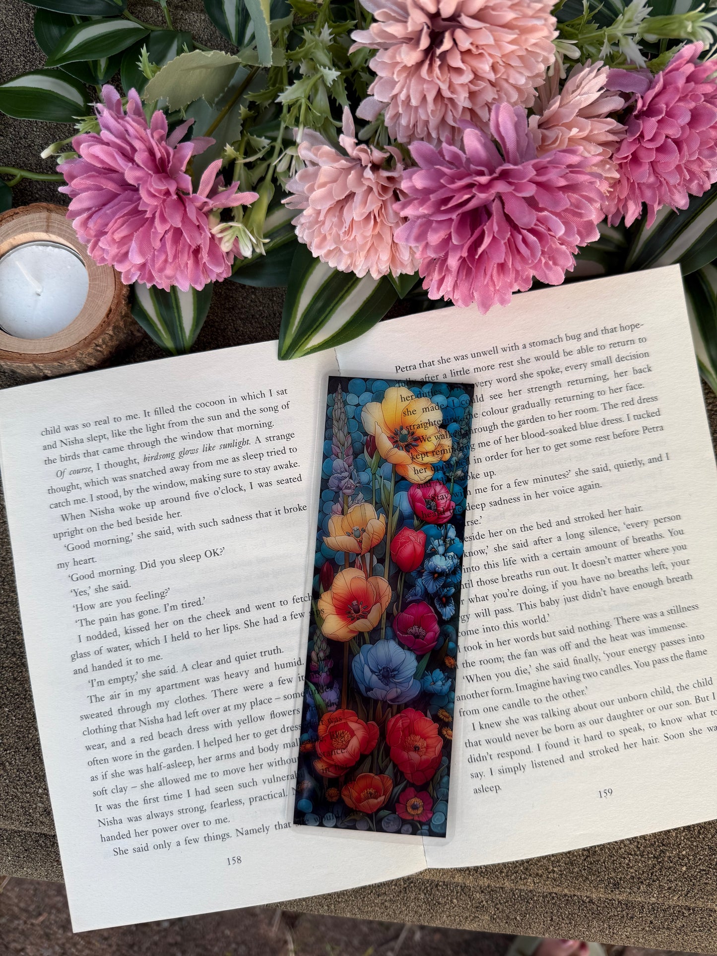 Stained Glass Style Flower Garden Bookmark
