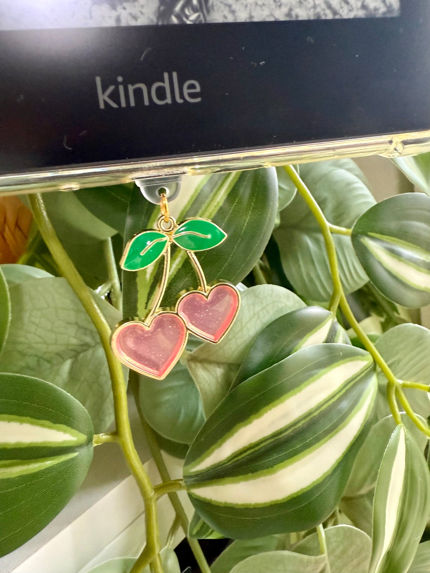 Kindle / E-Reader Charm Pink Heart Cherries