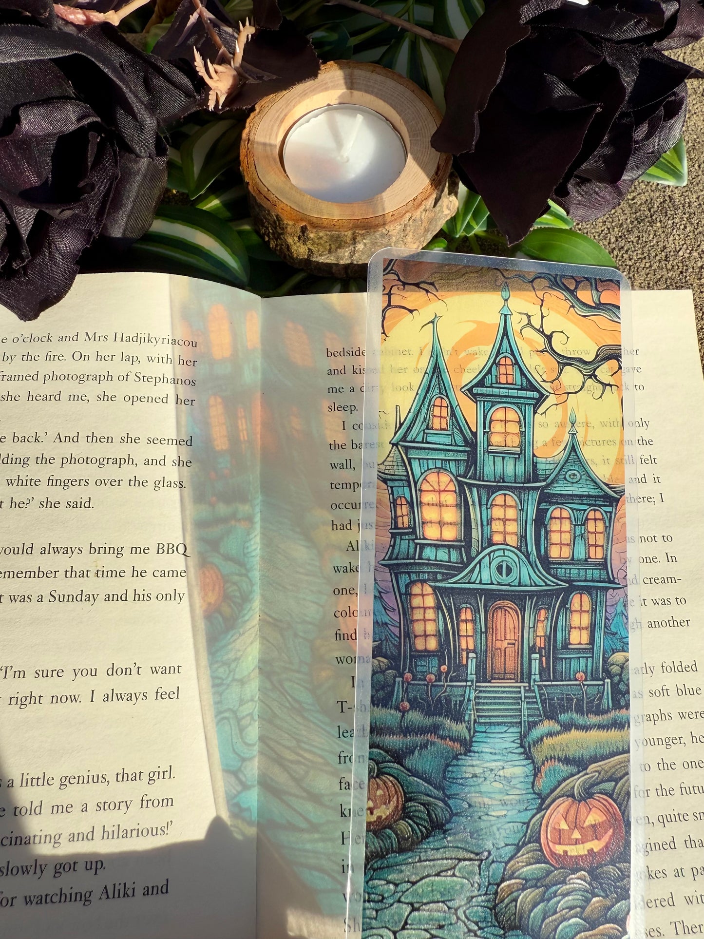 Stained Glass Style Haunted House Bookmark