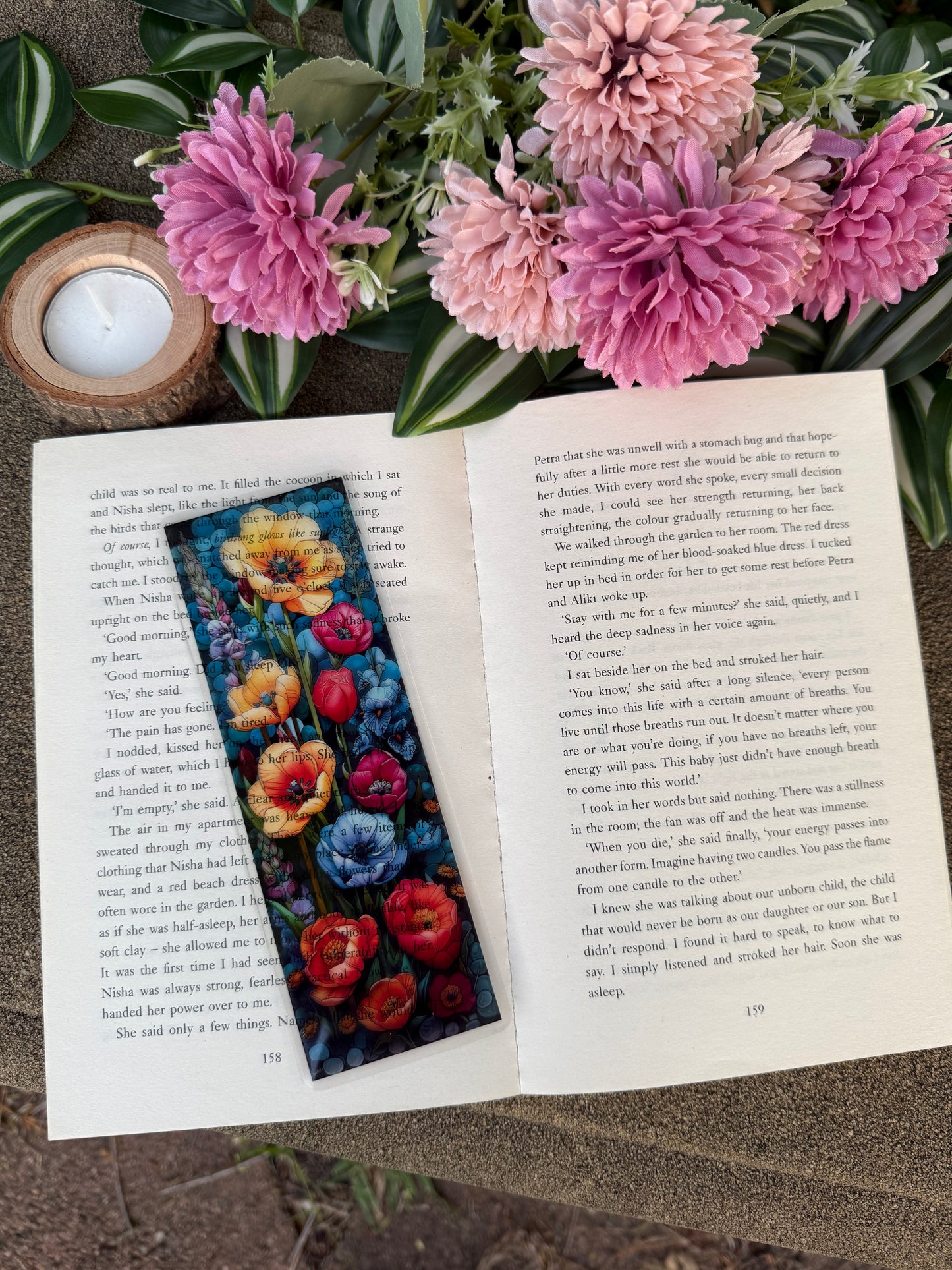 Stained Glass Style Flower Garden Bookmark