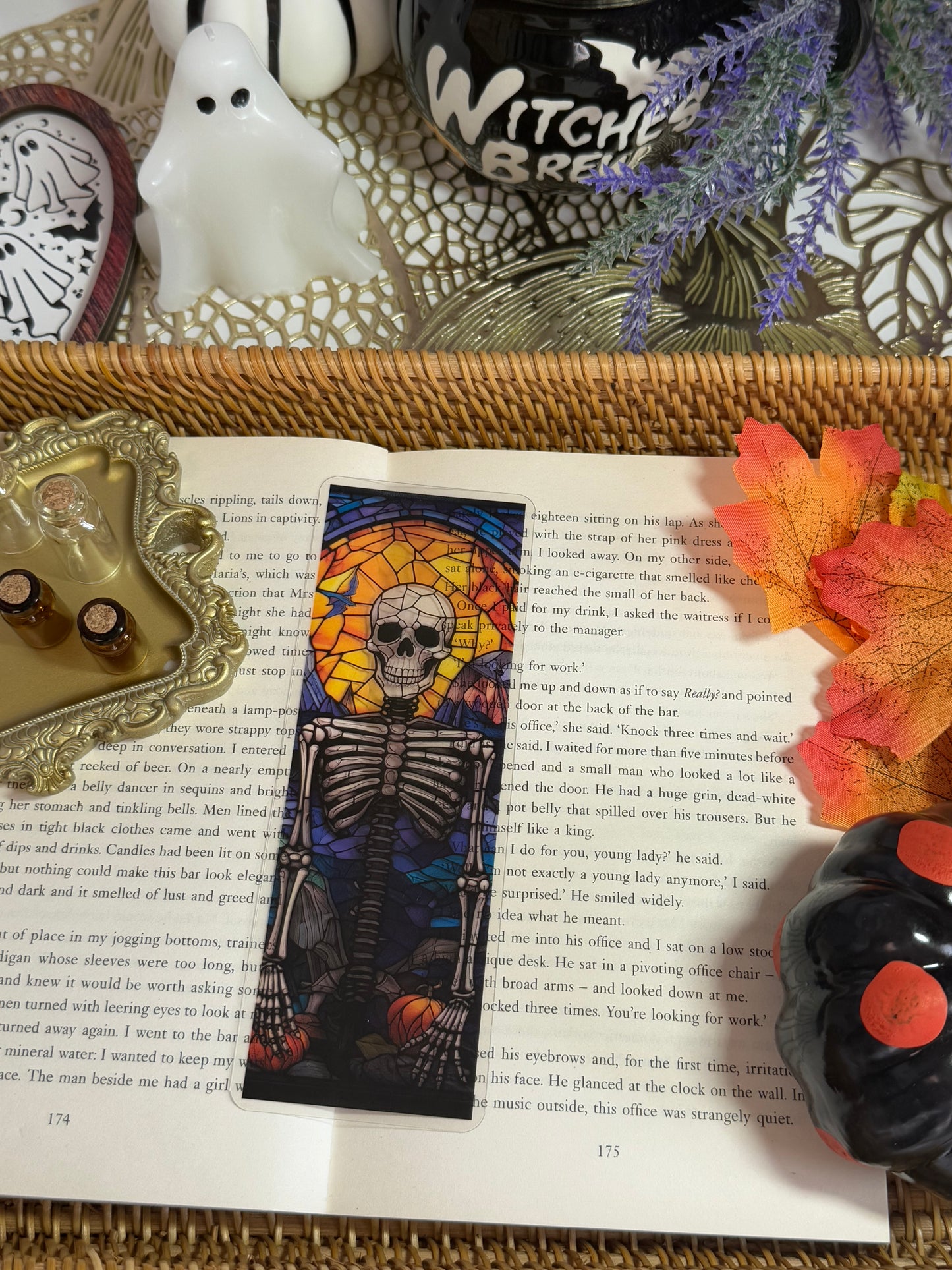 Stained Glass Style Skeleton Bookmark
