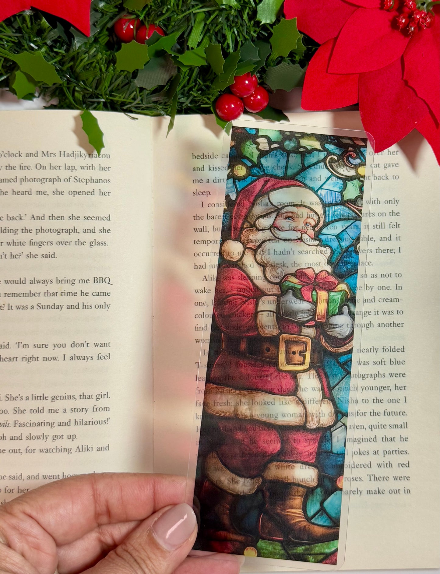Stained Glass Style Santa Bookmark