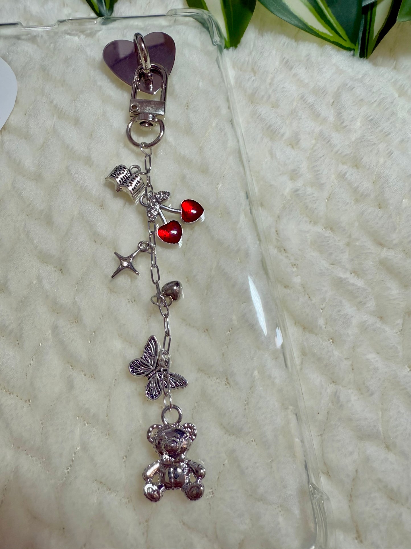 Kindle / E-Reader Charm Chain - Silver Coquette Teddy Bear