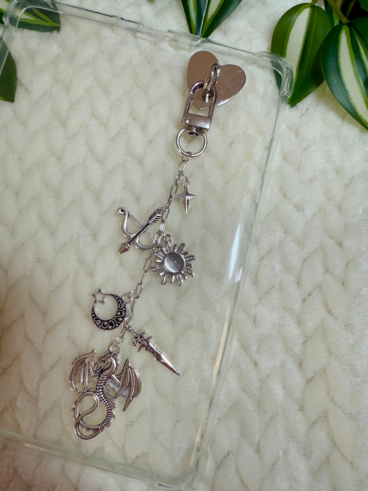Kindle / E-Reader Charm Chain - Silver Dragon Lovers