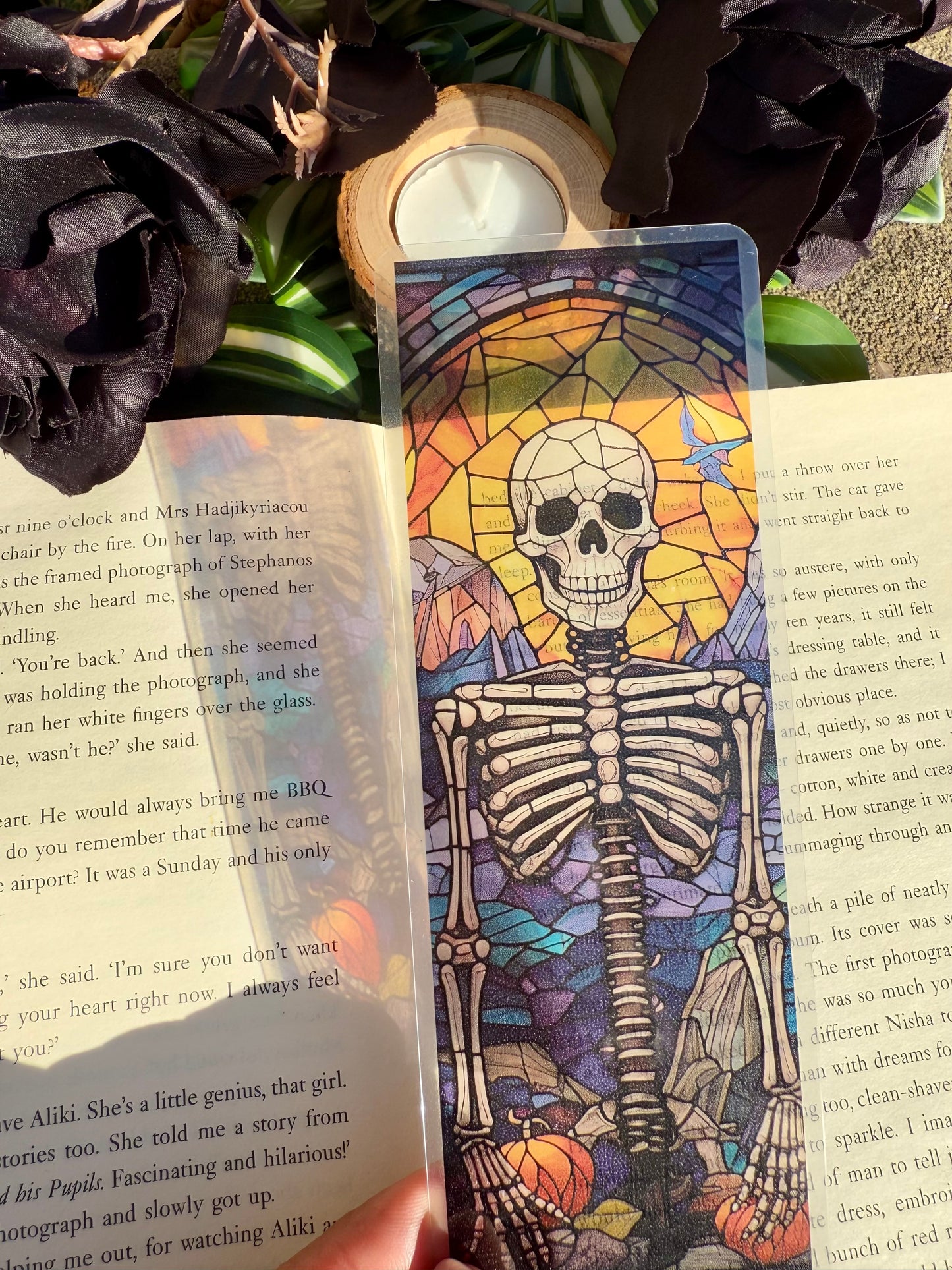 Stained Glass Style Skeleton Bookmark