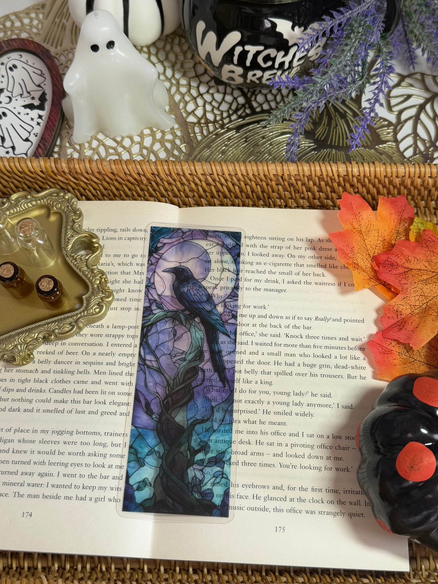 Stained Glass Style Raven Bookmark
