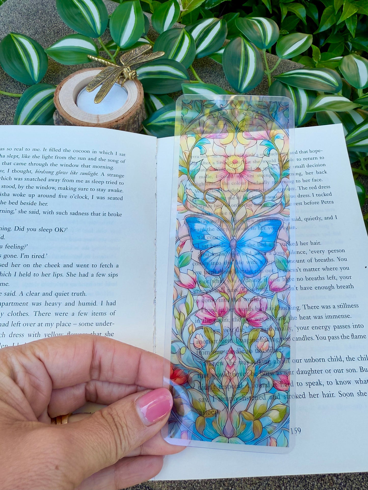 Stained Glass Style Butterfly and Flowers Bookmark
