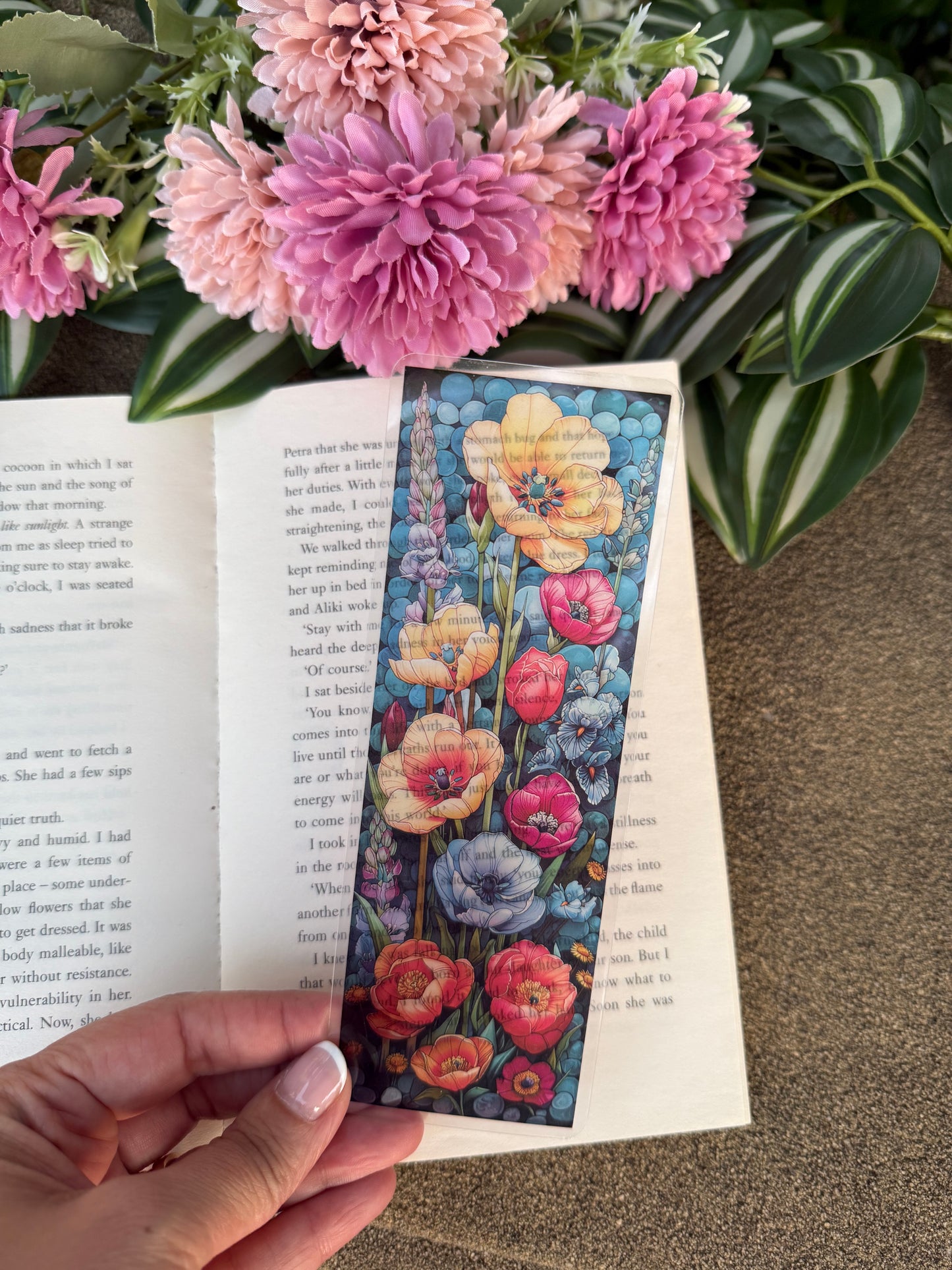 Stained Glass Style Flower Garden Bookmark