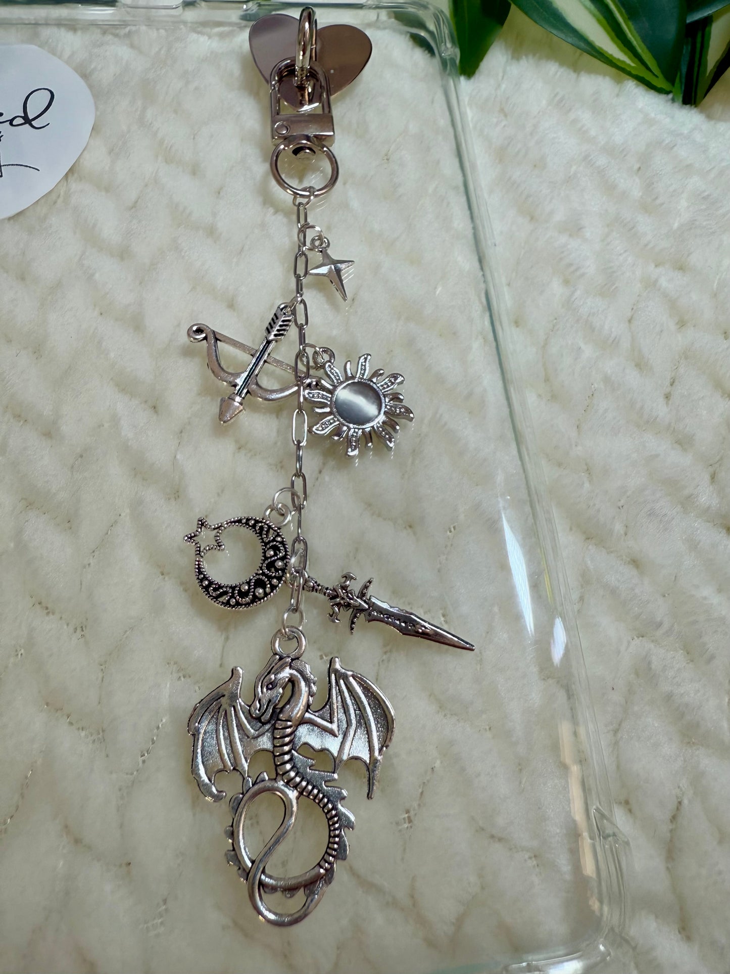 Kindle / E-Reader Charm Chain - Silver Dragon Lovers