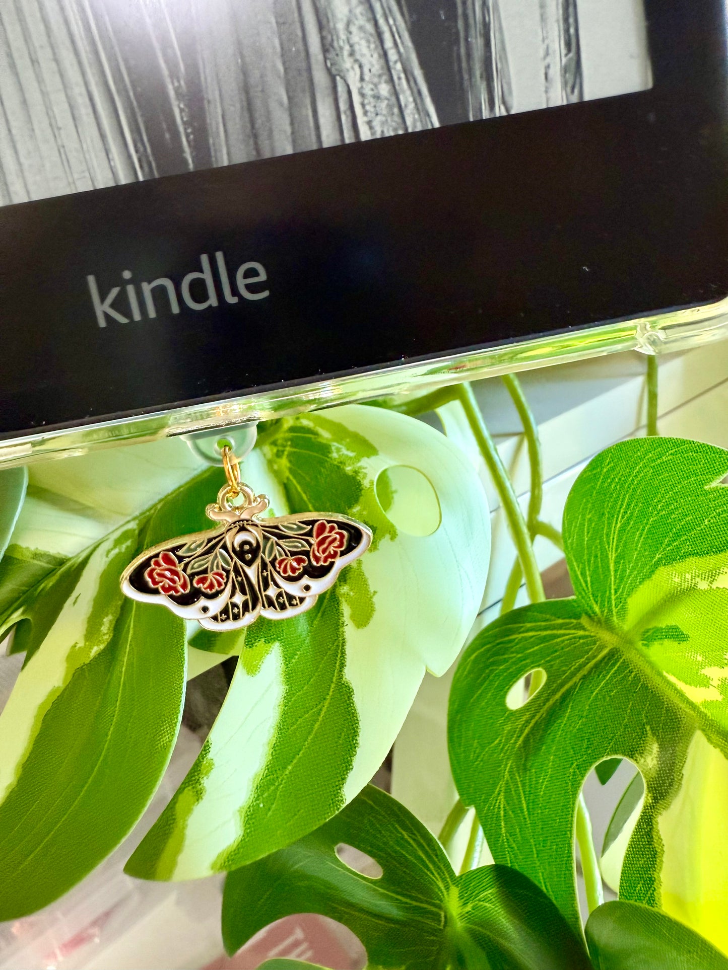 Kindle / E-Reader Charm Red Floral Moth
