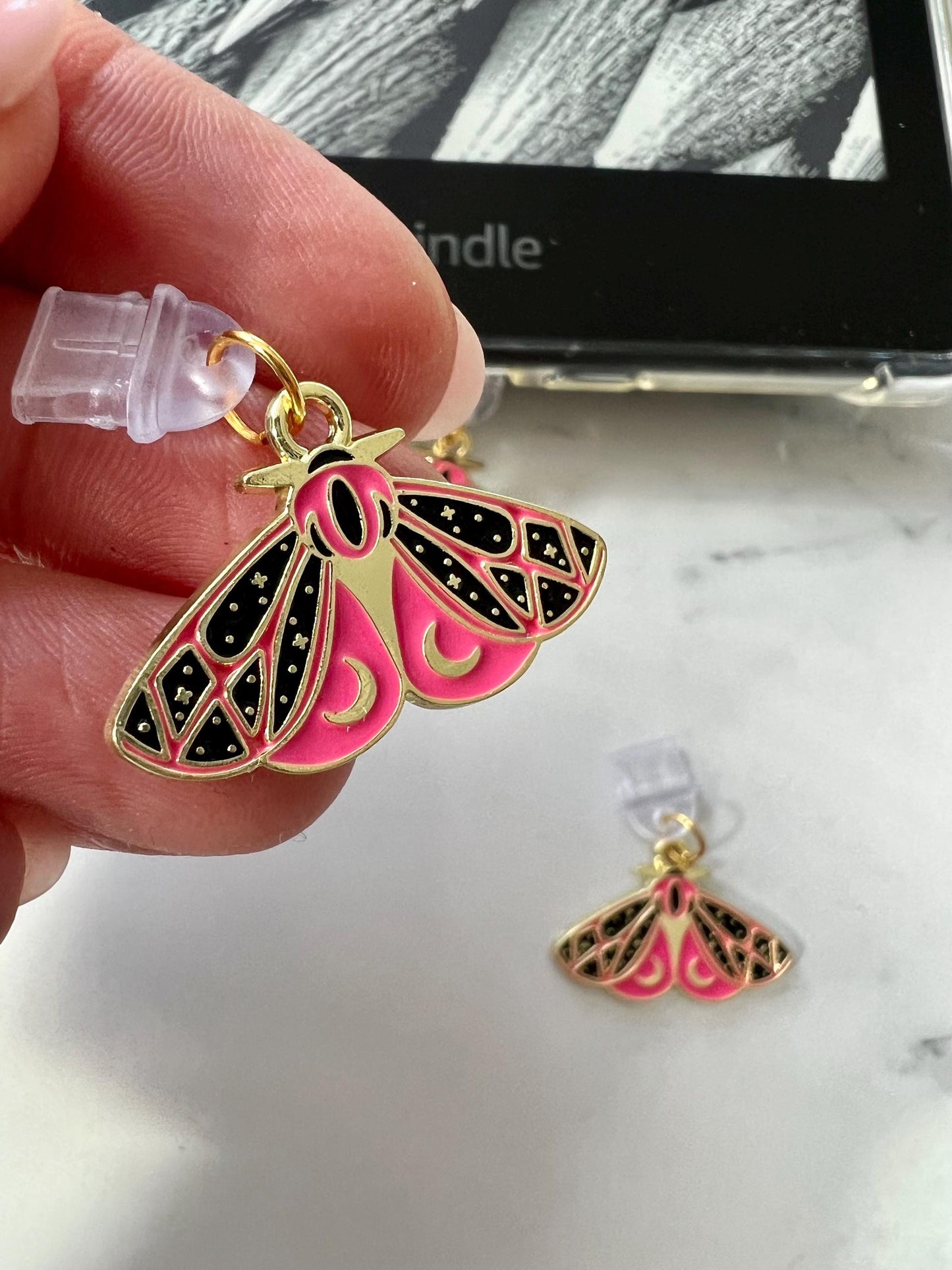 Kindle / E-Reader Charm Hot Pink Luna Moth