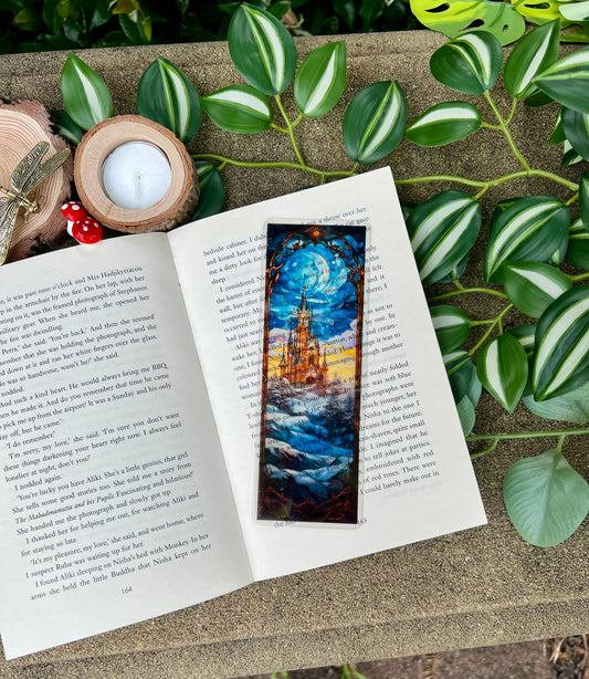 Stained Glass Style Blue Castle Bookmark