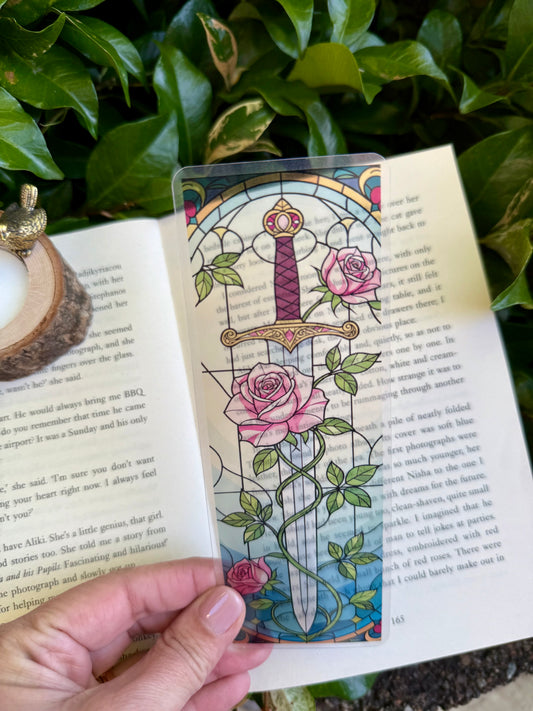 Stained Glass Style Pink Rose Sword Bookmark