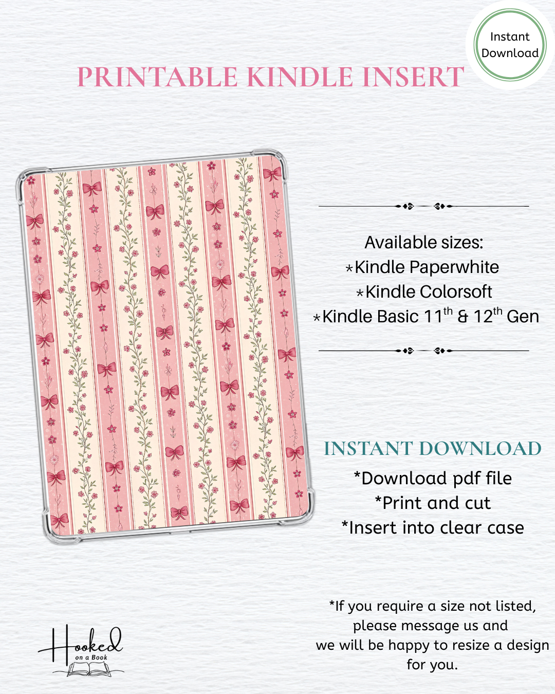 Printable Kindle Insert - Floral Coquette