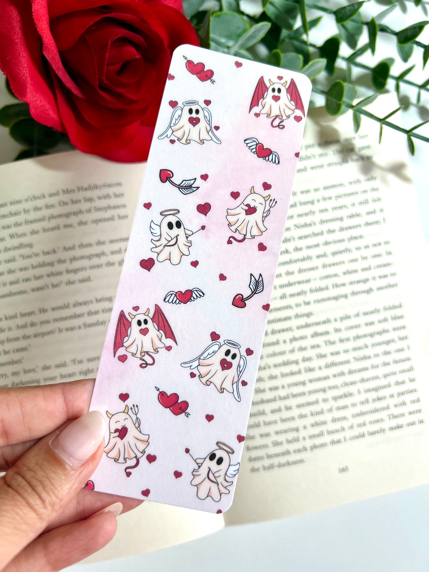 Valentines Cupid and Devil Ghost Bookmark