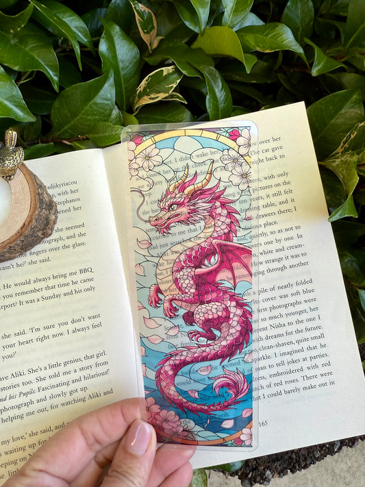 Stained Glass Style Pink Dragon Bookmark