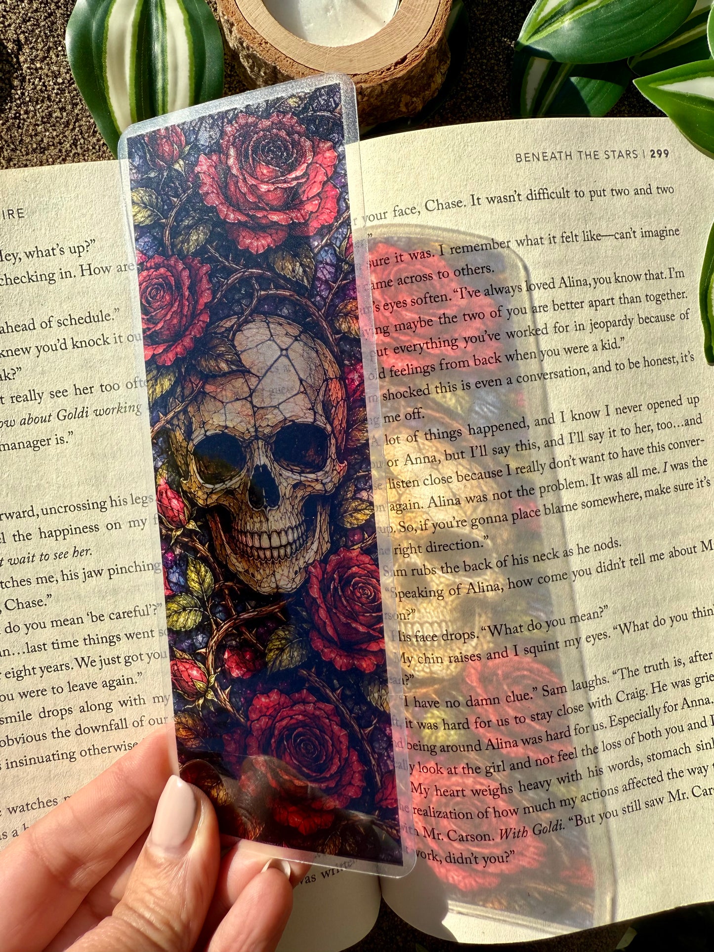 Stained Glass Style Skull and Roses Bookmark