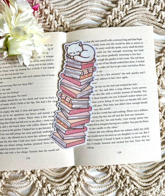 Cat Bookstack Die Cut Bookmark