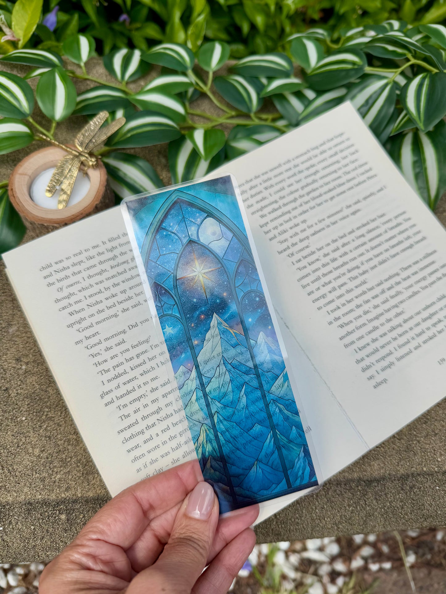 Stained Glass Style Starry Mountain Bookmark