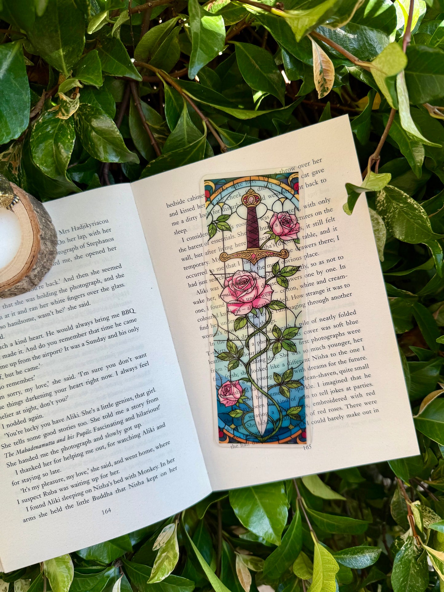 Stained Glass Style Pink Rose Sword Bookmark