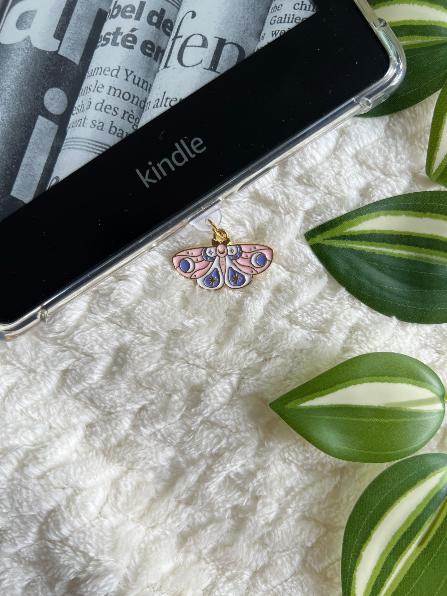 Kindle / E-Reader Charm Pink Luna Moth