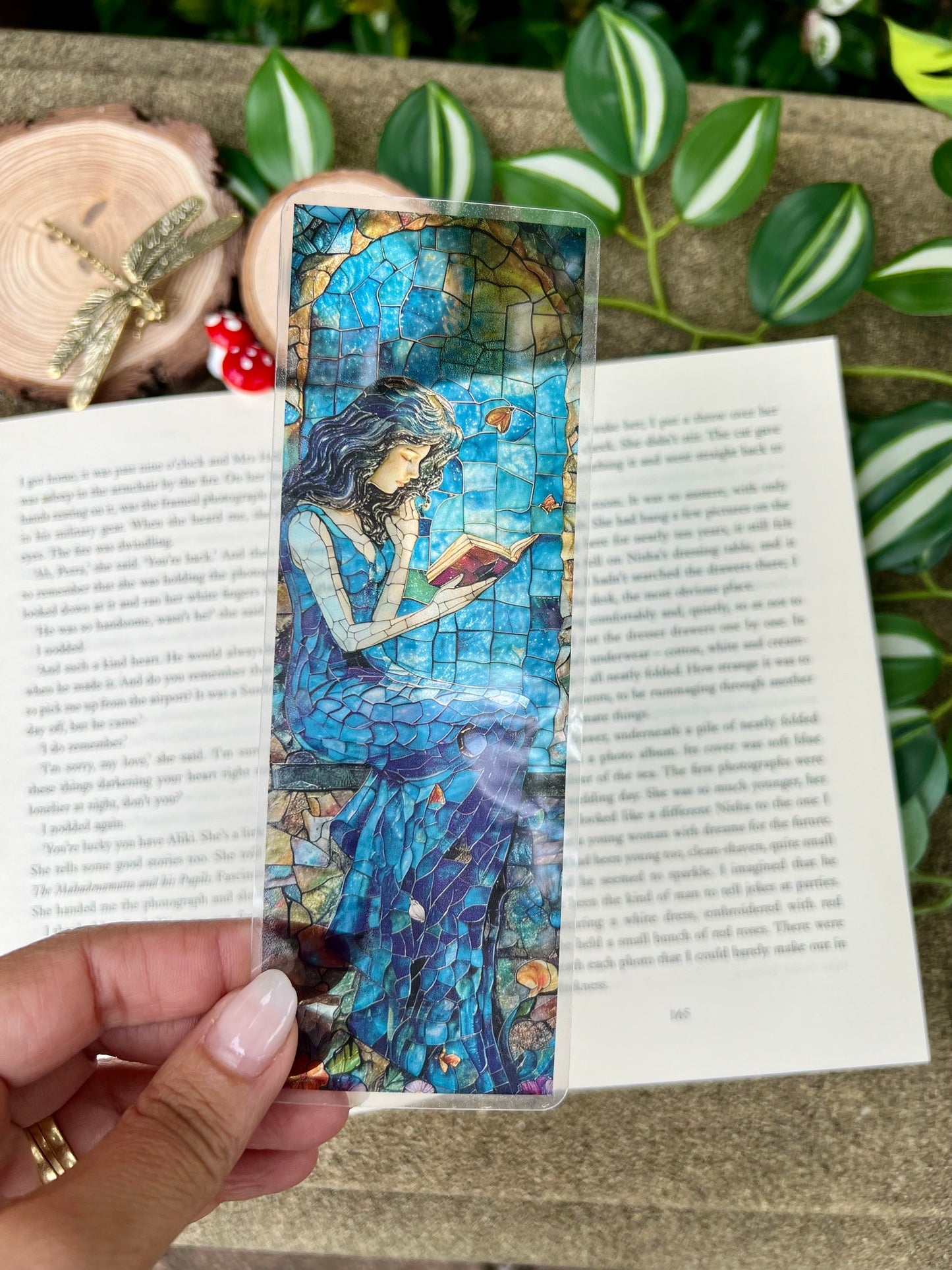 Stained Glass Style Lady Reading Bookmark