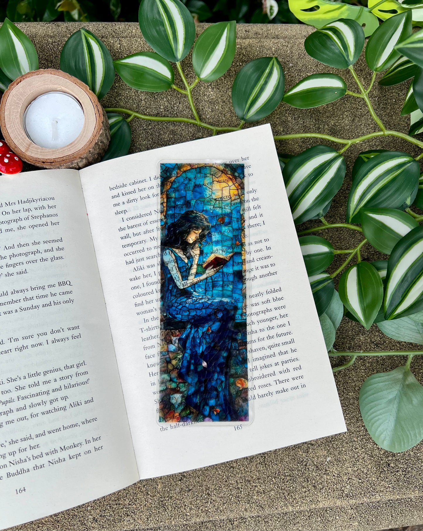 Stained Glass Style Lady Reading Bookmark