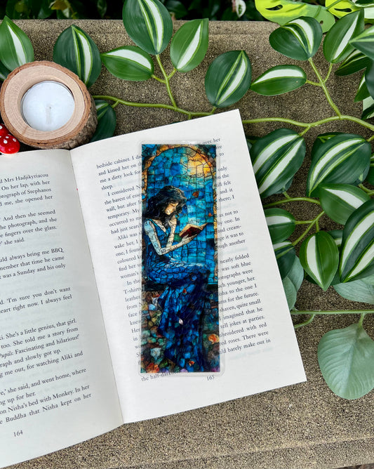 Stained Glass Style Lady Reading Bookmark