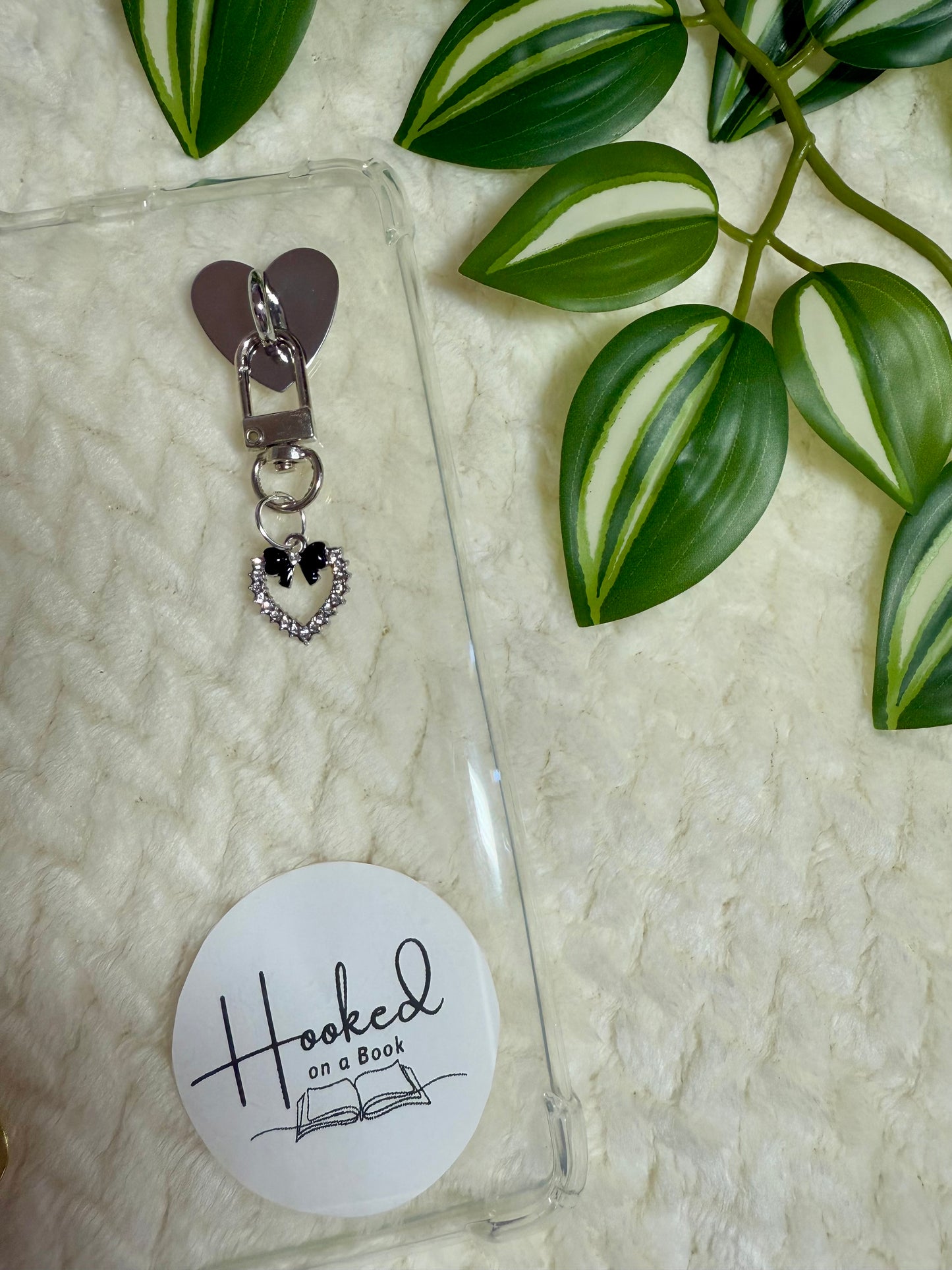 Kindle / E-Reader Charm Clip On - Silver Heart and Bow