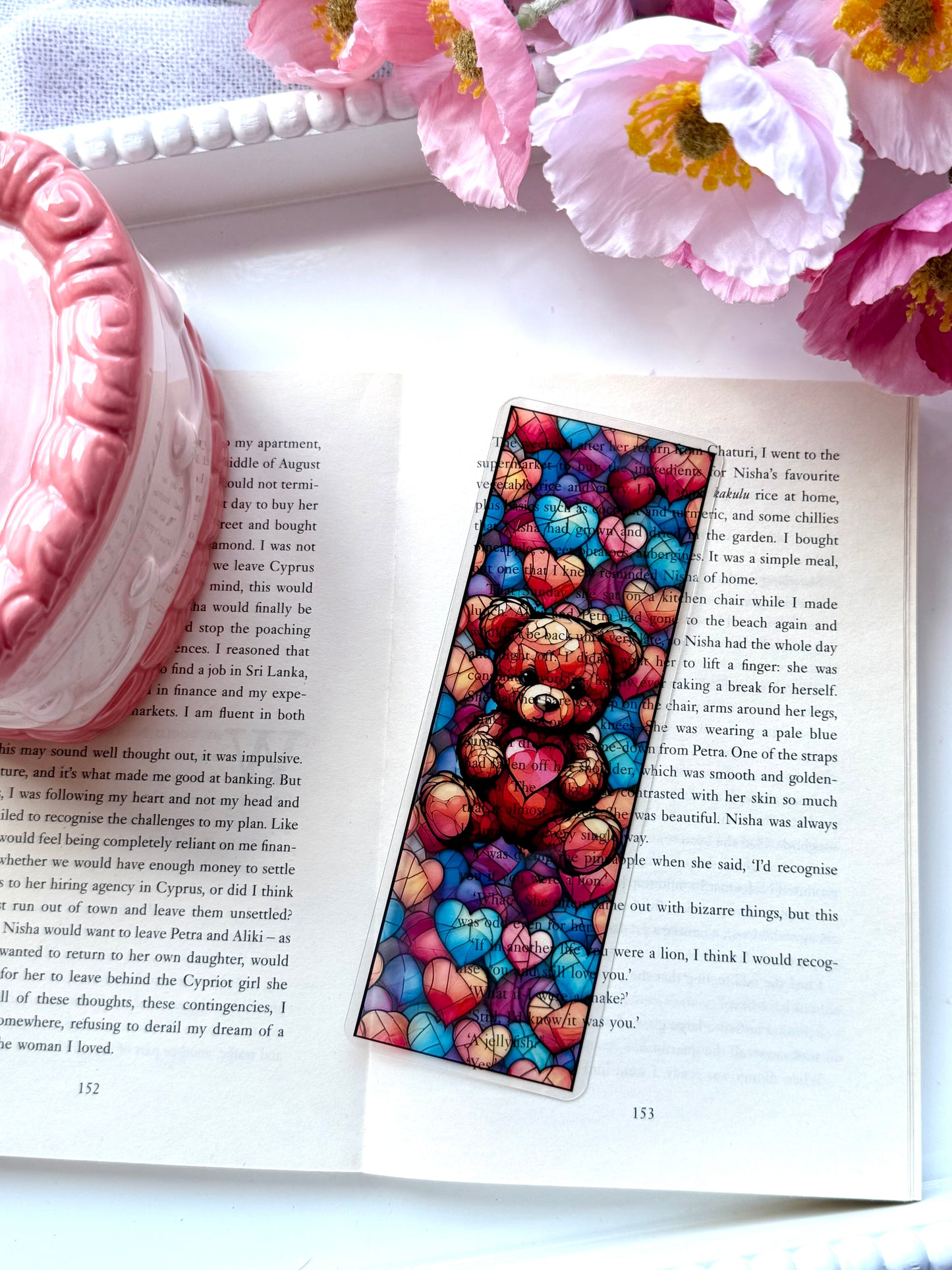 Stained Glass Teddy Bear Hearts Bookmark