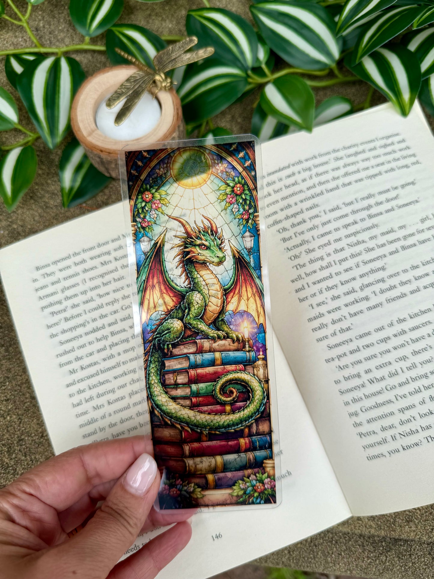 Stained Glass Style Dragon Bookstack Bookmark