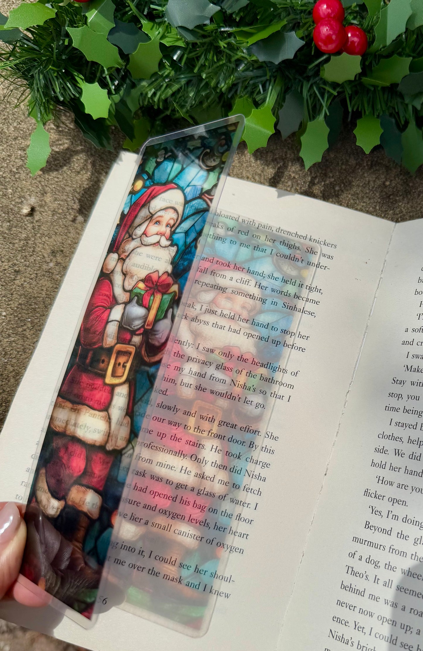 Stained Glass Style Santa Bookmark