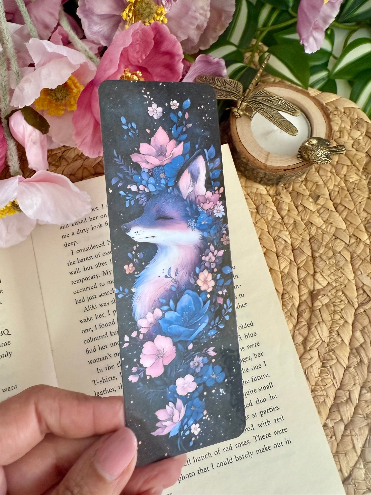 Night Floral Fox Bookmark