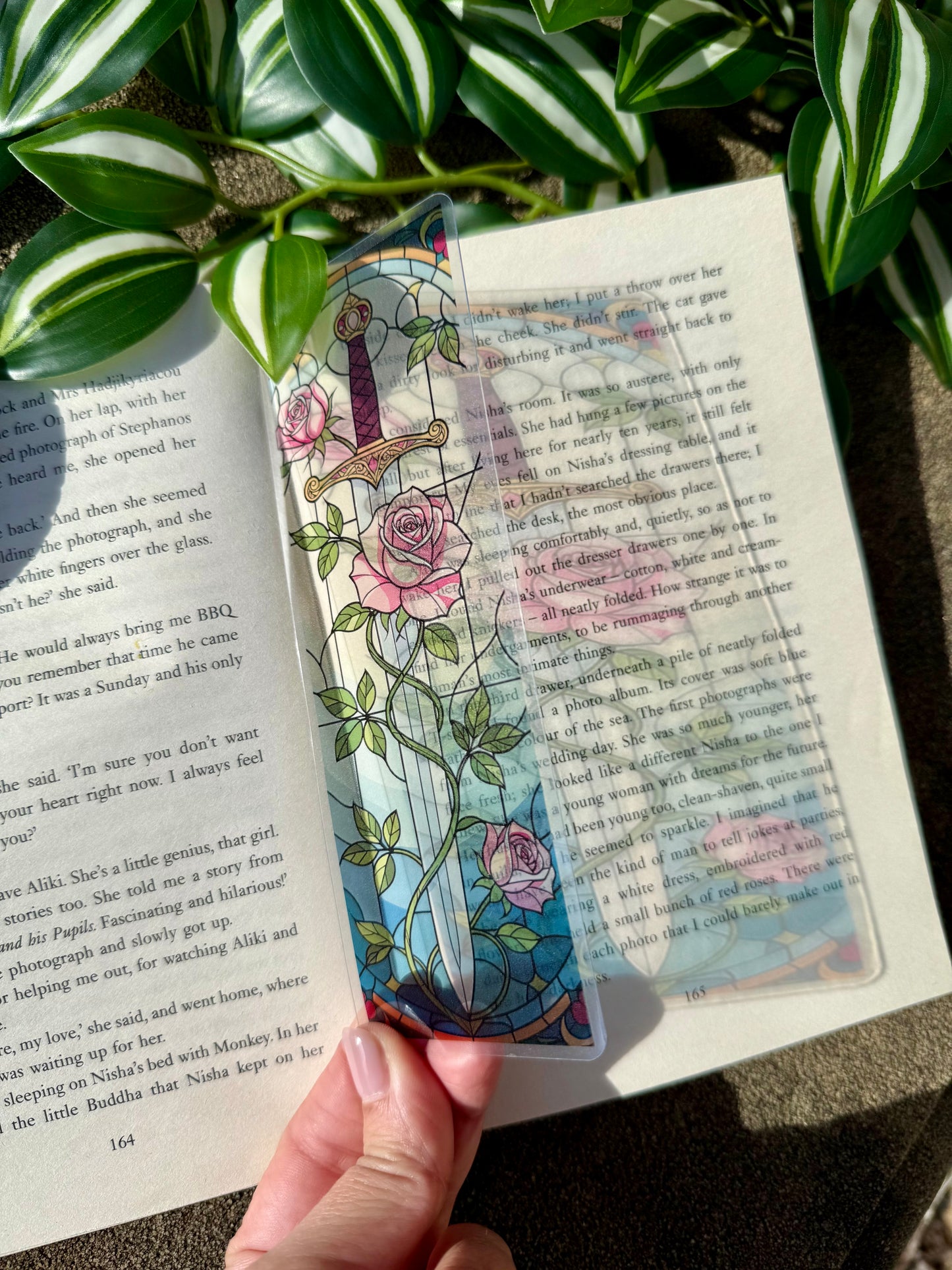 Stained Glass Style Pink Rose Sword Bookmark