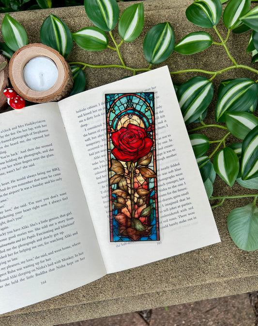 Stained Glass Style Red Rose Bookmark