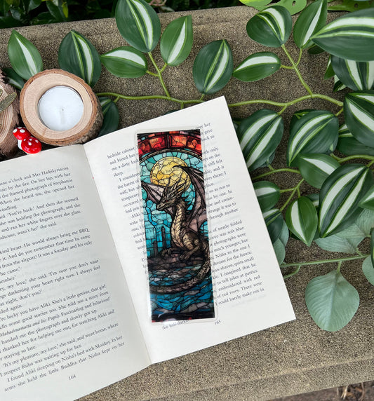 Stained Glass Style Black Dragon Bookmark