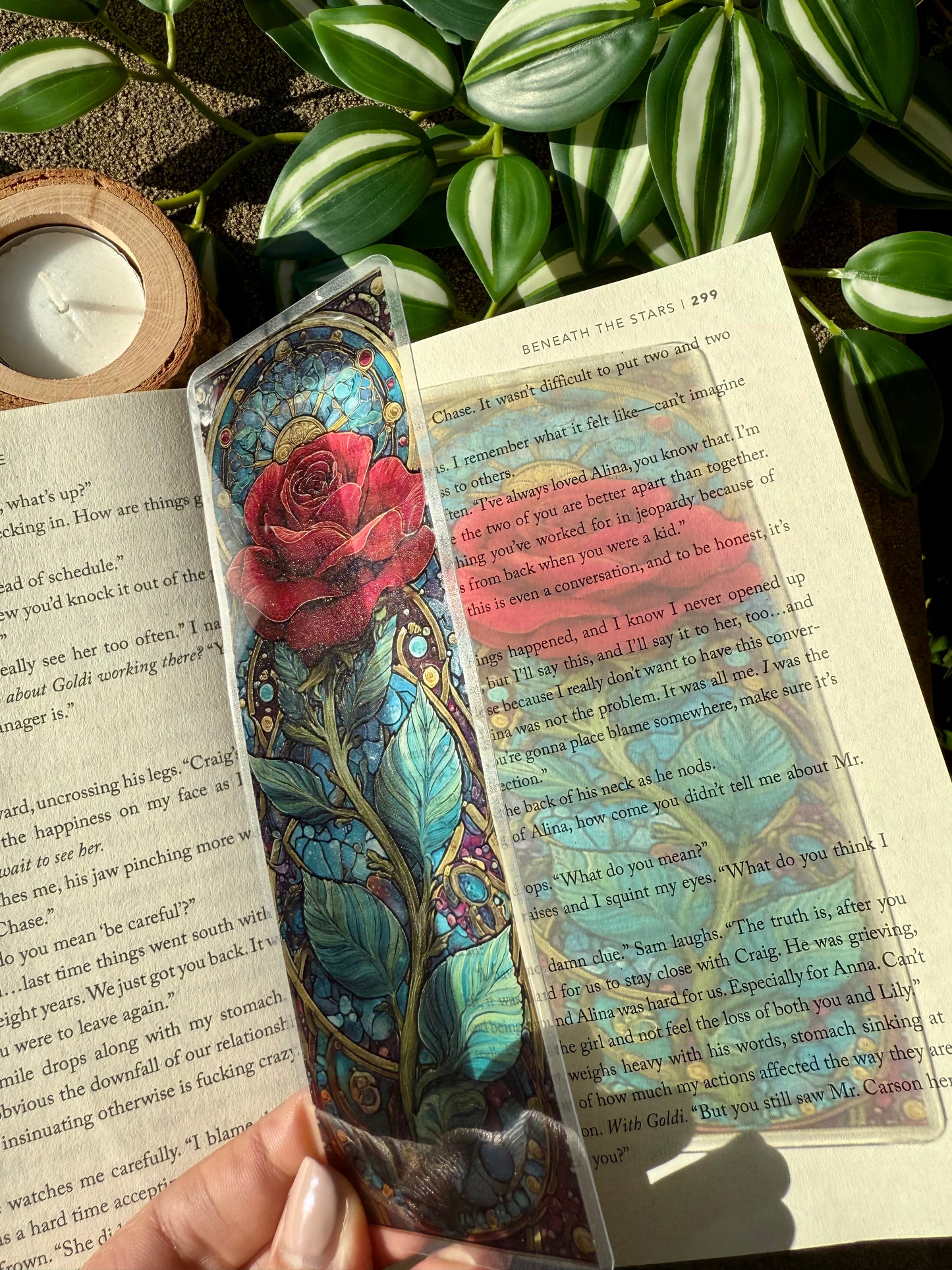 Stained Glass Style Gothic Red Rose Bookmark