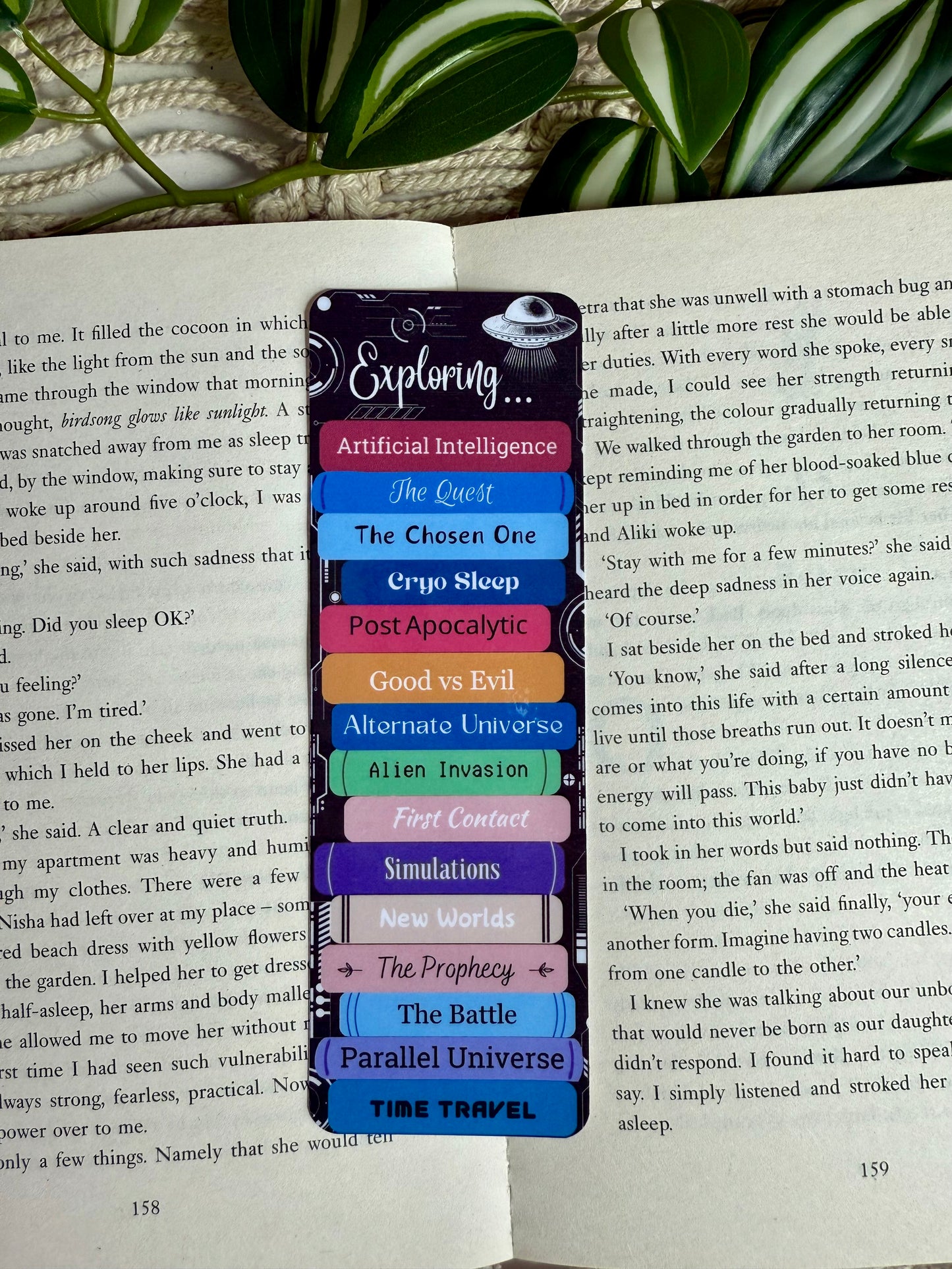Sci-Fi/Dystopian Tropes Book Stack Bookmark