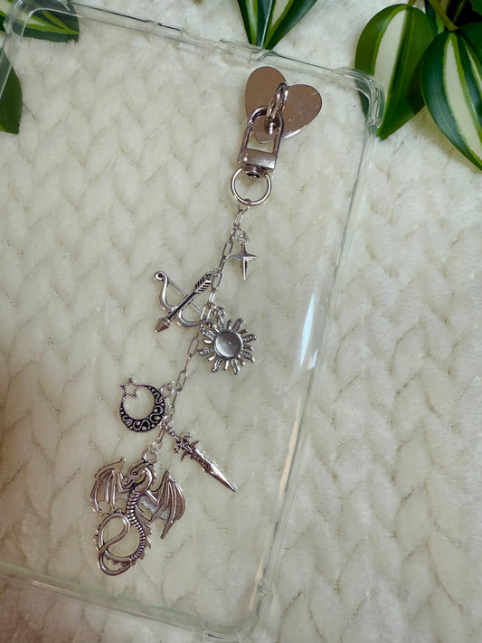 Kindle / E-Reader Charm Chain - Silver Dragon Lovers