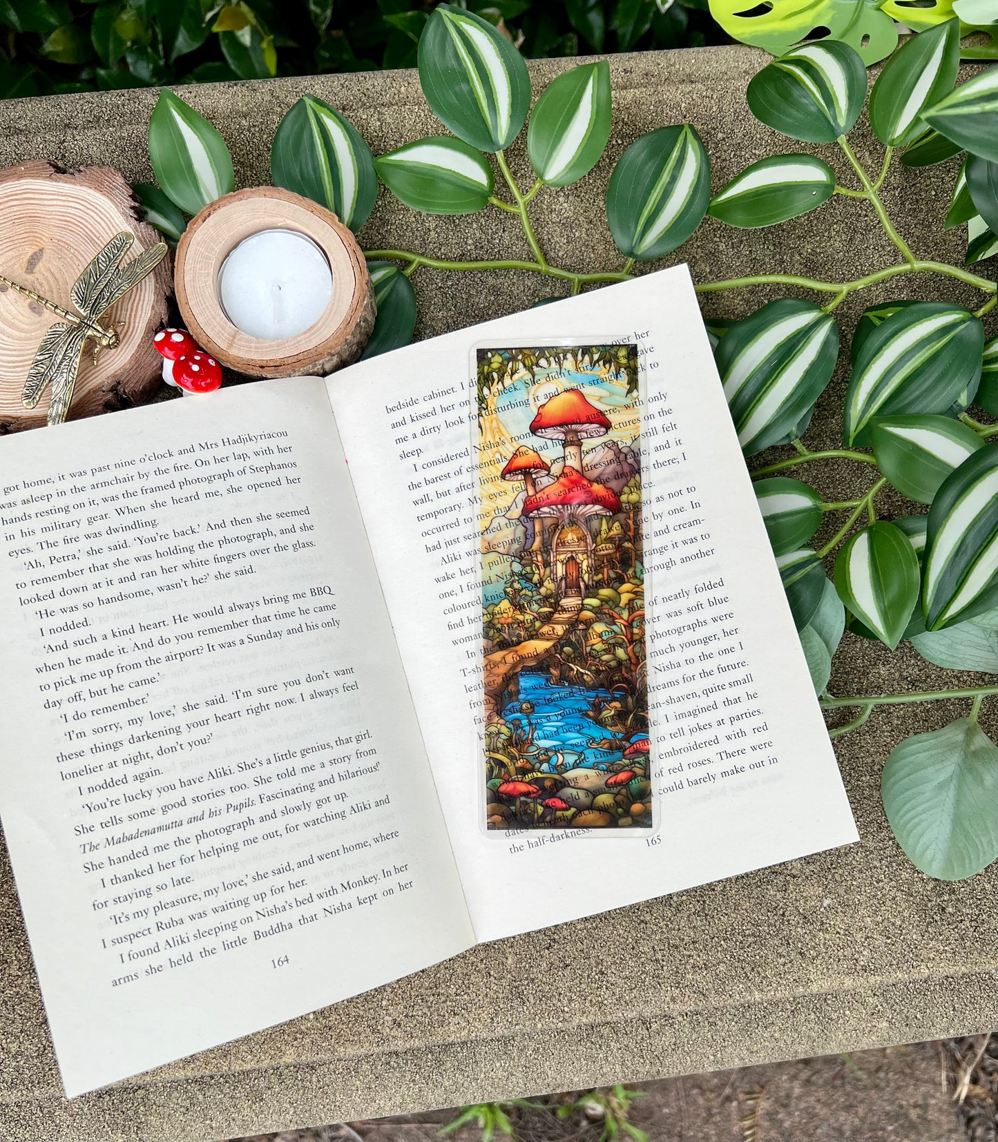 Stained Glass Style Cottage Mushroom House Bookmark