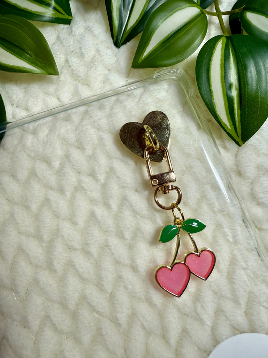 Kindle / E-Reader Charm Clip On - Heart Cherries