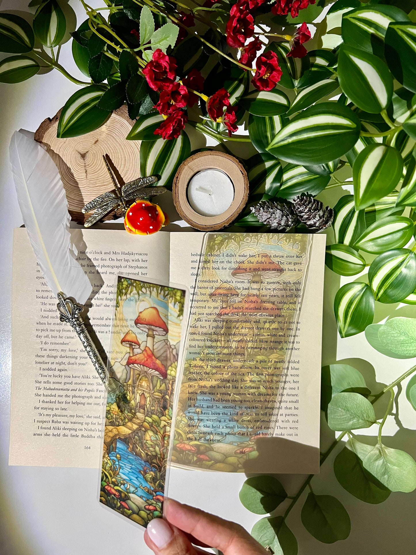 Stained Glass Style Cottage Mushroom House Bookmark
