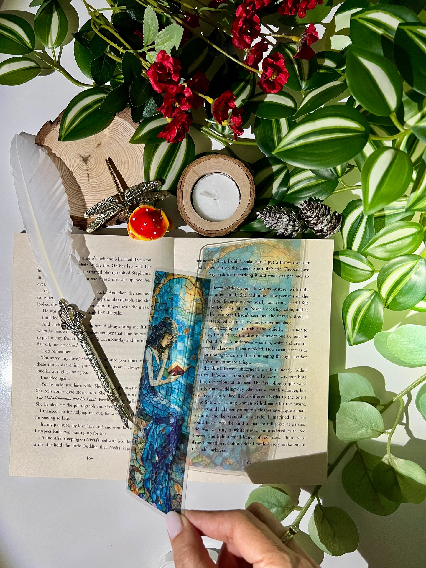 Stained Glass Style Lady Reading Bookmark