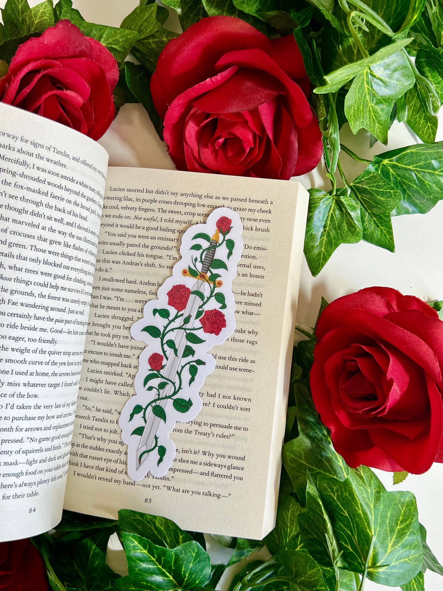 Sword and Roses Die Cut Bookmark
